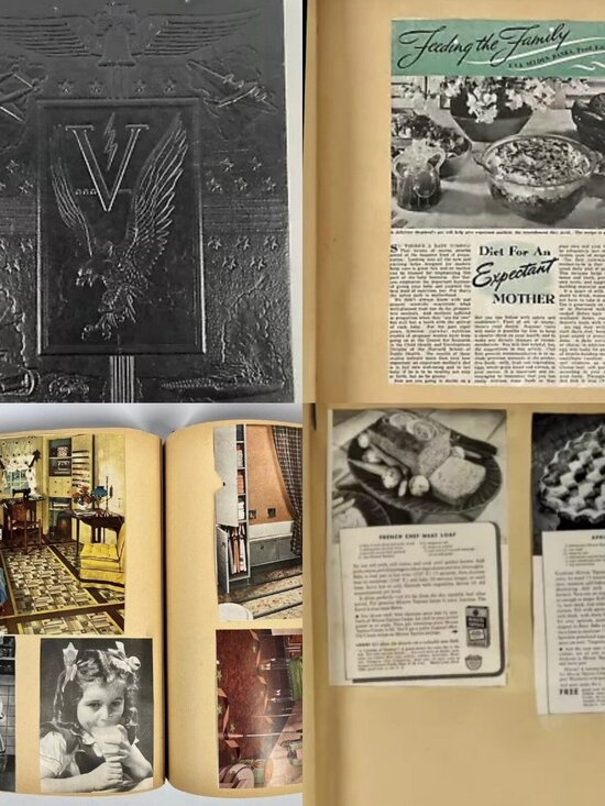 Other - Vintage 40s Scrapbook Embossed Eagle Cover Magazine Recipe Clippings Pics
